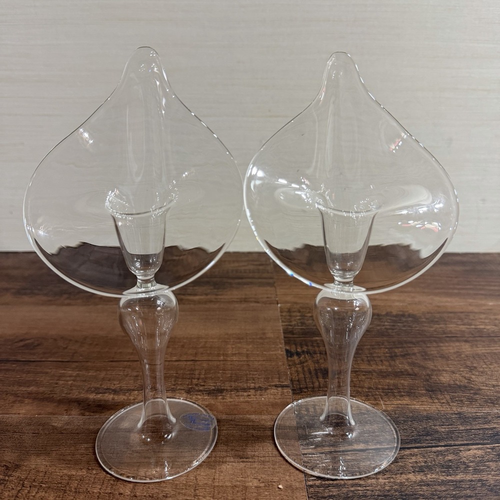 2 Vintage Jack in the Pulpit Calla Lily Clear Glass Bud Vase 8.25"
